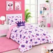 Gorgeous Home Linen 6-Piece Twin Complete Bed in Bag Comforter Bedding Decor Tiara Crown Purple