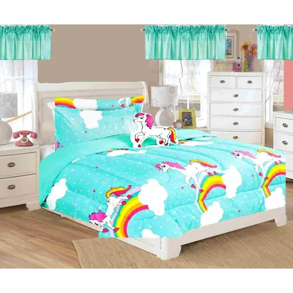 6-PC Twin Complete Bed in Bag Comforter Bedding Decor Unicorn Mint Green