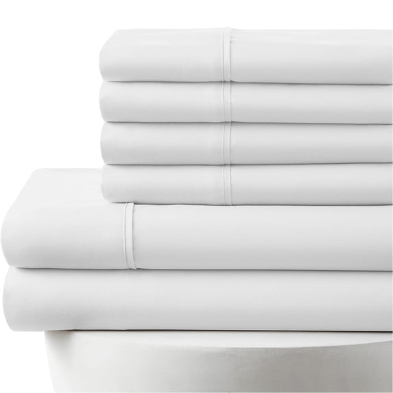 6-PC Twin Egyptian 1000-TC Cotton Sheet Set - 18" Deep Pockets with 1 Fitted Sheet, 1 Oversized Flat Sheet 4 Pillowcases - White