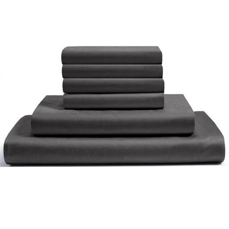 6-PC Twin Egyptian 300-TC Cotton Sheet Set - 10" Deep Pockets with 1 Fitted Sheet, 1 Oversized Flat Sheet 4 Pillowcases - Dark Grey