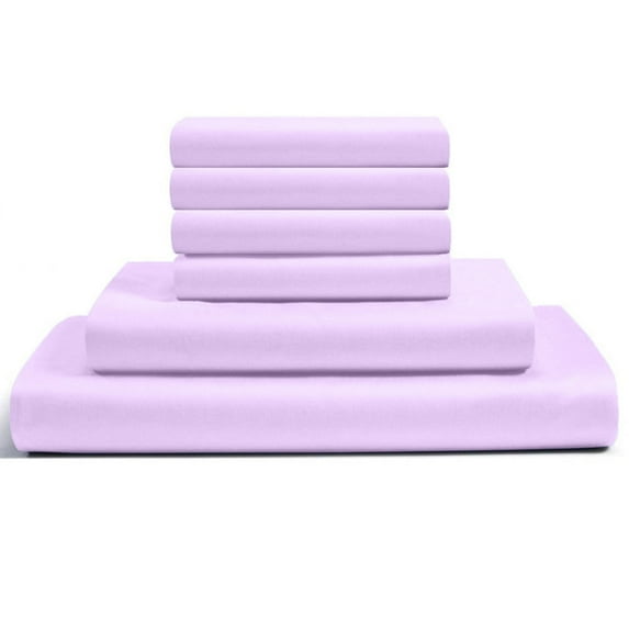 6-PC Twin Egyptian 400-TC Cotton Sheet Set - 12" Deep Pockets with 1 Fitted Sheet, 1 Oversized Flat Sheet 4 Pillowcases - Lilac