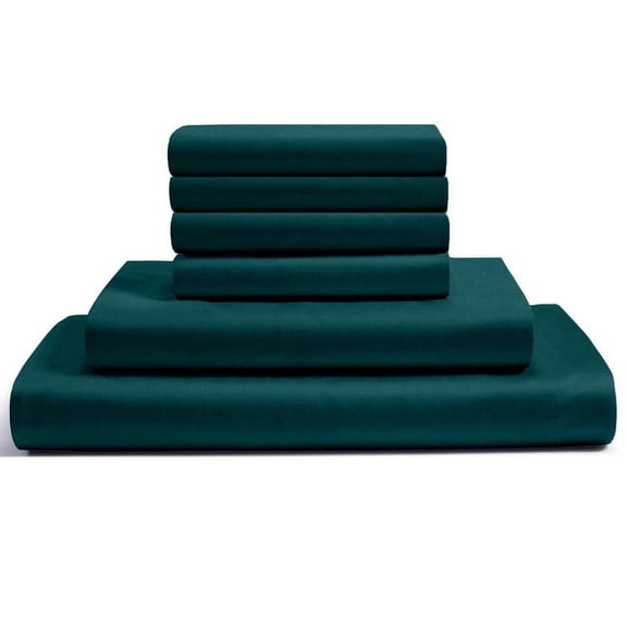 6-PC Twin Egyptian 400-TC Cotton Sheet Set - 15" Deep Pockets with 1 Fitted Sheet, 1 Oversized Flat Sheet 4 Pillowcases - Teal Blue