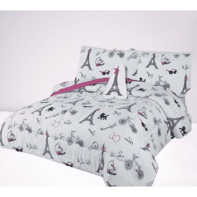 6PC Twin Paris eiffel complete bed in bag comforter bedding set with