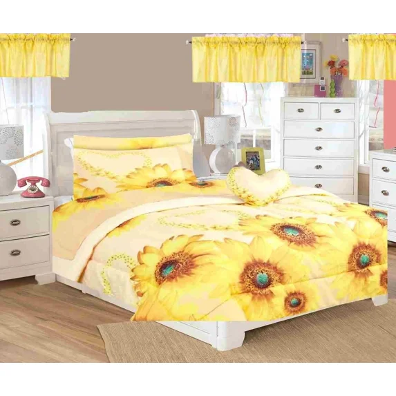 6-PC Twin Complete Bed in Bag Comforter Bedding Décor Flowers Yellow Sunflower