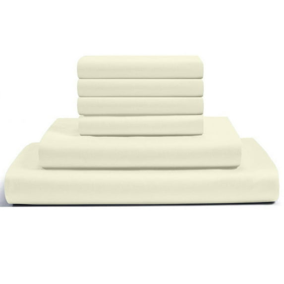 6-PC Twin XL Egyptian 400-TC Cotton Sheet Set - 18" Deep Pockets with 1 Fitted Sheet, 1 Oversized Flat Sheet 4 Pillowcases - Ivory