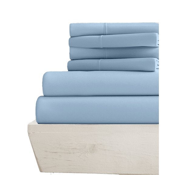 6-PC Twin-XL Giza Sheet Set - (Extra Pillowcases, Fitted Sheet & Flat Sheet) 800-Thread-Count 100% Giza Cotton- 800TC Cotton, 18-Inches Deep Pockets - Light Blue