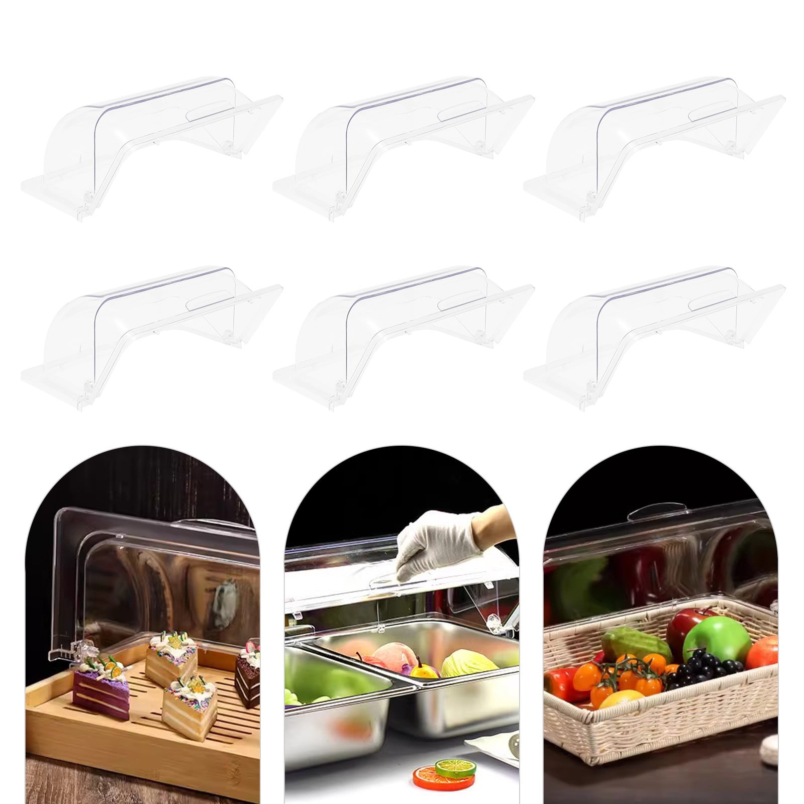 6 PCS 1/2 Half Size Modern Roll Top Chafing Dish Clear Plastic Pan ...