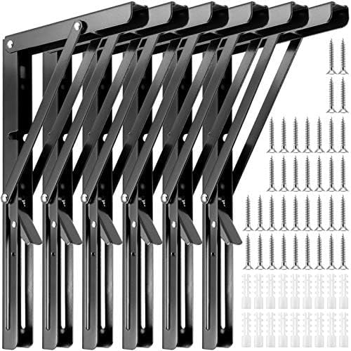 6 PCS 16 Inch Black Folding Shelf Brackets, Heavy Duty Wall Mounted Folding Shelf Brackets, Collapsible Triangle Shelf Bracket, Metal Shelves Brackets for Table Bench$$Tools & Hardware Other