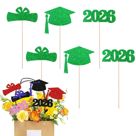6 PCS 2026 Graduation Cupcake Toppers Glitter Diploma Congrats Grad Cap Cupcake Picks Class of 2026 Cake Decorations for 2026 Graduation Theme Party Supplies