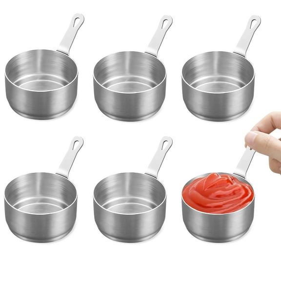 6 PCS 304 Stainless Steel Dipping Sauce Cups with Handle, 2.7 oz Reusable Delicate Metal Condiment Cups, Small Dressing Container for Ketchup Dishes Seasoning(Silver)