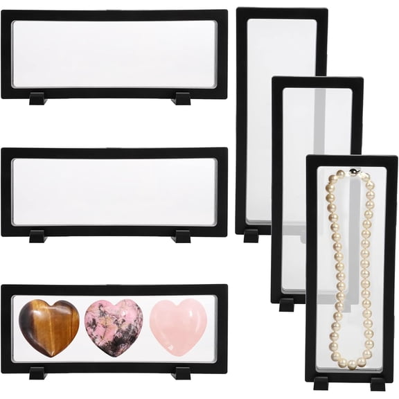 6 PCS 3D Floating Display Case Coins Display Stand Holder for Jewelry Large Suspension Money Frame Box for Dollar Bill Medallions Fossils Rocks Stamps 9" x 3.54" x 0.75"
