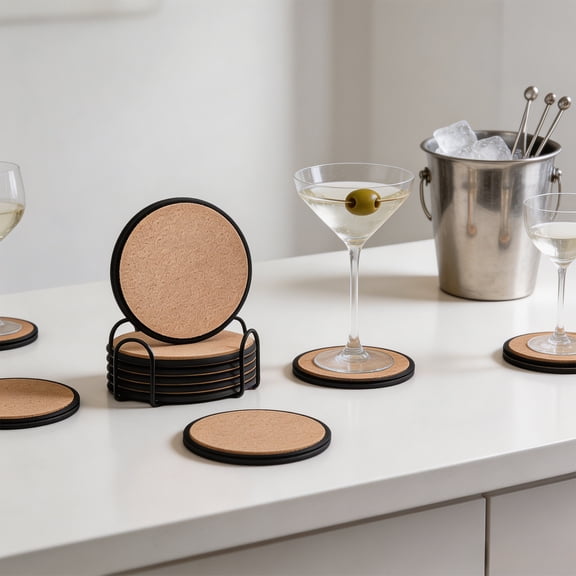 6 PCS Absorbent Drink Coasters with Holder, Silicone Cup Mats with Removable Felt Inserts, Non-Slip Non-Stick Coaster Set for Coffee Tables, Hot and Cold Drinks, Home Bar Kitchen