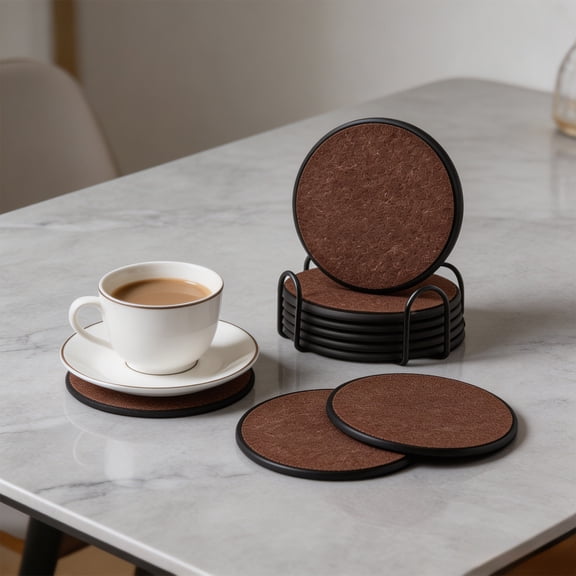 6 PCS Absorbent Drink Coasters with Holder, Silicone Cup Mats with Removable Felt Inserts, Non-Slip Non-Stick Coaster Set for Coffee Tables, Hot and Cold Drinks, Home Bar Kitchen