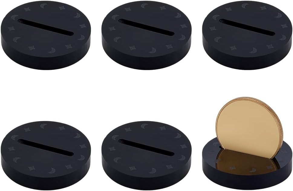 6 PCS Acrylic Coin Base Display 2 inch in Diameter Black Flat Round ...