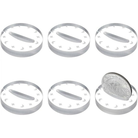 6 PCS Acrylic Coin Base Display 2 inch in Diameter Clear Flat Round Coin Display with 34mm Slot Coin Display Holder Clear Mini Coin Display Easel Holder for Challenge Coin Organization