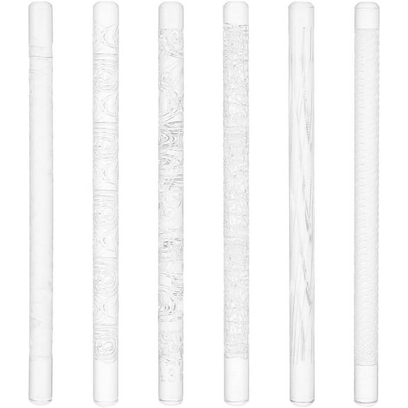 6 PCS Acrylic Embossed Rolling Pin 6.49 inch 3D Pattern Clay Non-Stick Roller for Polymer Clay Earrings Jewelry and DIY Decorative 0.39inch Diameter Clear 1box