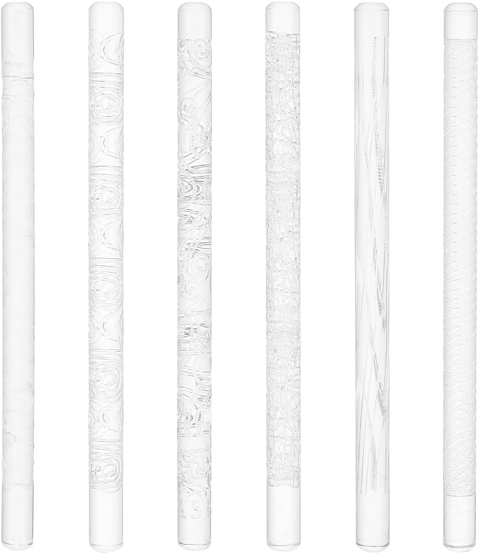 6 PCS Acrylic Embossed Rolling Pin 6.49 inch 3D Pattern Clay Non-Stick Roller for Polymer Clay Earrings Jewelry and DIY Decorative 0.39inch Diameter Clear