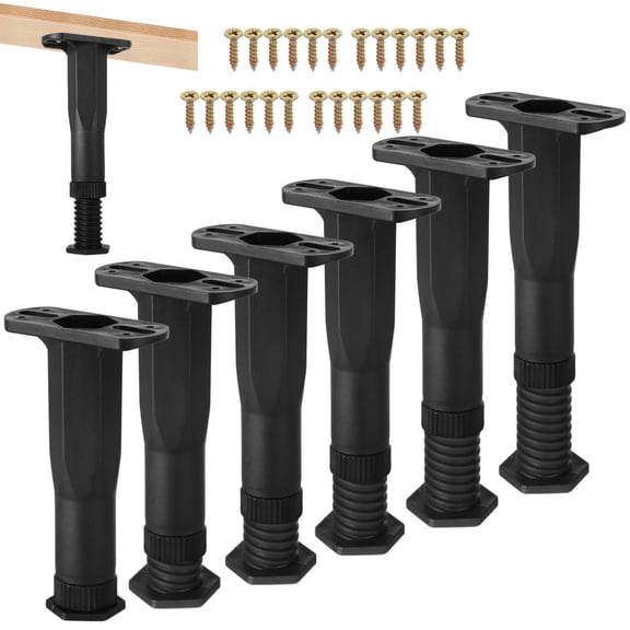 6 PCS Adjustable Bed Support Legs, 6.5 to 10.6 Inch Furniture Legs with Screws for Bed Frames, Robust Plastic Under Bed Center Slat Support for Sofas Cabinets