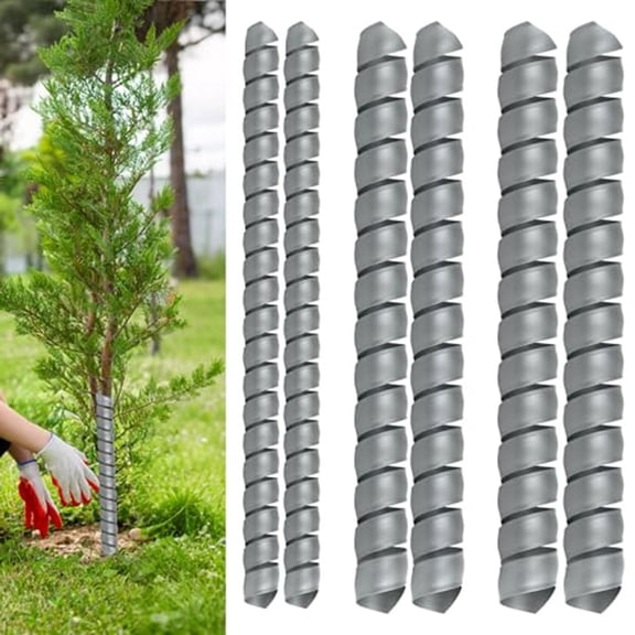 6 PCS Adjustable Plastic Tree Trunk Protectors, Spiral Guards for Saplings with 3 Sizes, Reusable Bark Wrap to Young Trees from Deer, Rabbits, Rodents and Lawn Mowers, gray