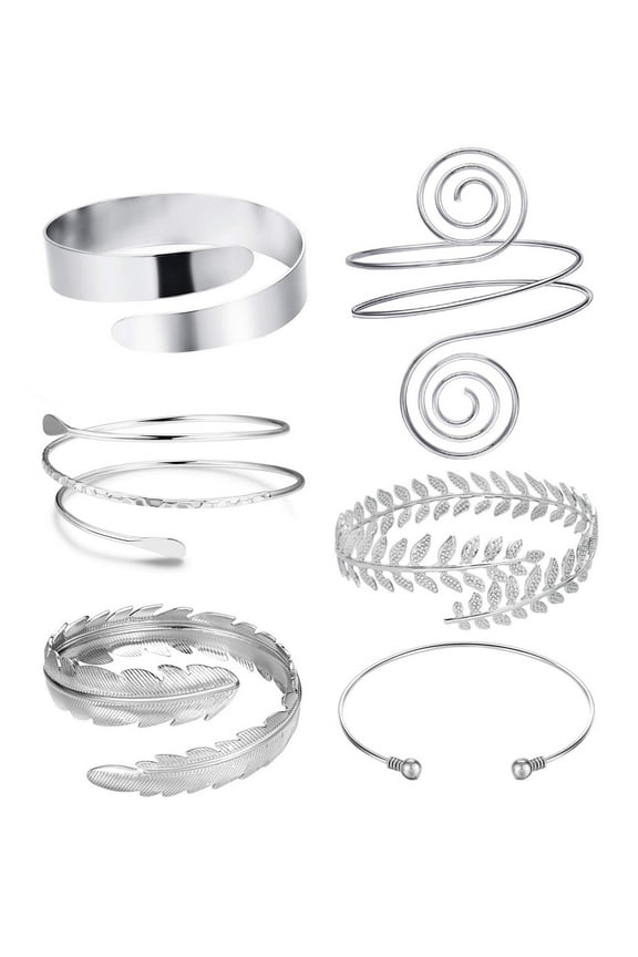 6 PCS Arm Cuff Upper Arm Band Cuff Bracelet Bangle for Women Silver Tone US