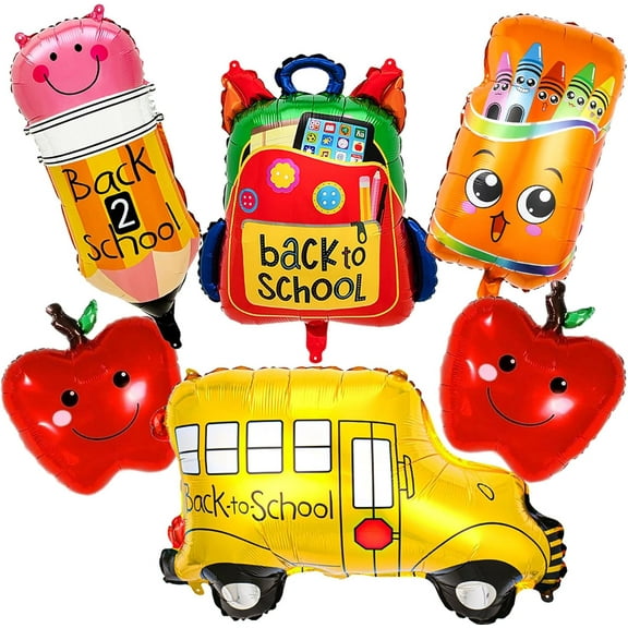 6 PCS Back to School Balloons School Bus Balloon Apples Balloon Crayon Pencil Balloons for Kindergarten Classroom Home Back to School Party Decorations