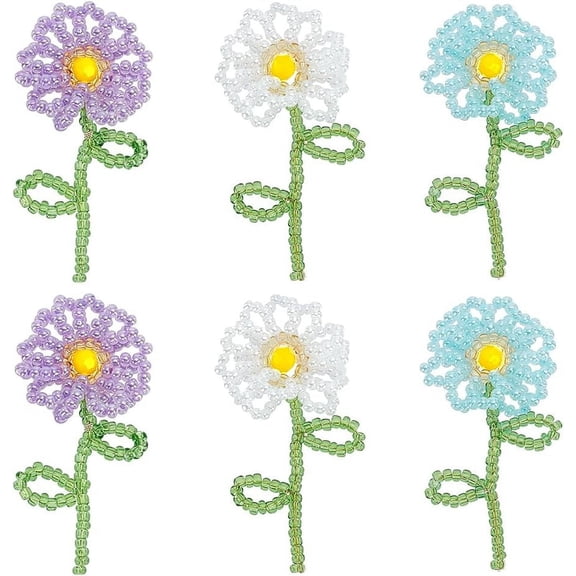 6 PCS Beaded Floral Pendant Decoration 3 Colors Embroidery Handmade Glass Beaded Pendants Flower Shape Pendant for Clothes Dress Hat DIY Decoration Mixed Color