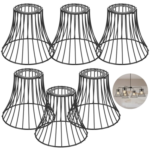 6 PCS Bell Metal Cage Lampshades, Wire Lamp Shade Replacement, Metal Cage Bulb Guard Lampshades, Black Light Fixture Shades for Pendant Chandelier Wall Sconce Ceiling Lights