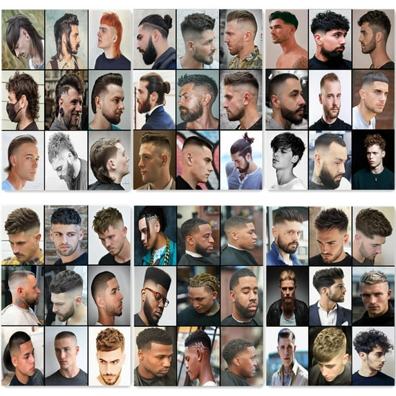 6 PCS Best Men's Tattoo Hairstyles Poster Haircut & Shave Salon Canvas Print Art Painting - Hairdressing Salon Barber Shop Signboard Wall Art Decor Mural