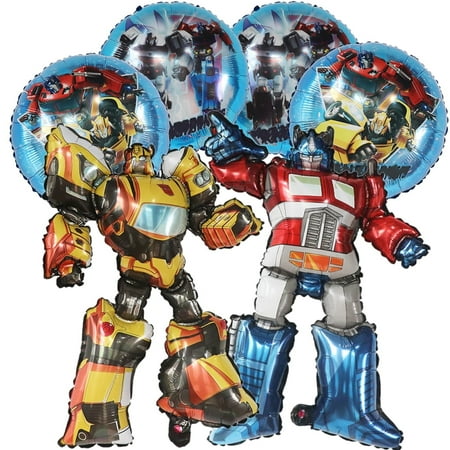 6 PCS Birthday Balloons Transformer Balloons Robots Theme Decorations Bumble Bee Balloons Optimus Balloons