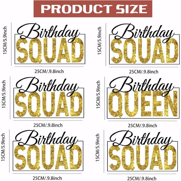 6 PCS Birthday Squad Iron on Transfer Paper Birthday Queen DIY Heat Transfer Sticker Washable Iron-on Decals for T Shirts DTF Transfers Ready to Press for Girl's Clothing Bag Jackets