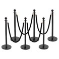 thumbnail image 1 of 6 PCS Black Posts 201 Stainless Steel Barrier Post Kit Stanchion Posts with 4 Extra-long Barrier Ropes Crowd Control Barriers Stanchion Post with Ball Top, 1 of 14