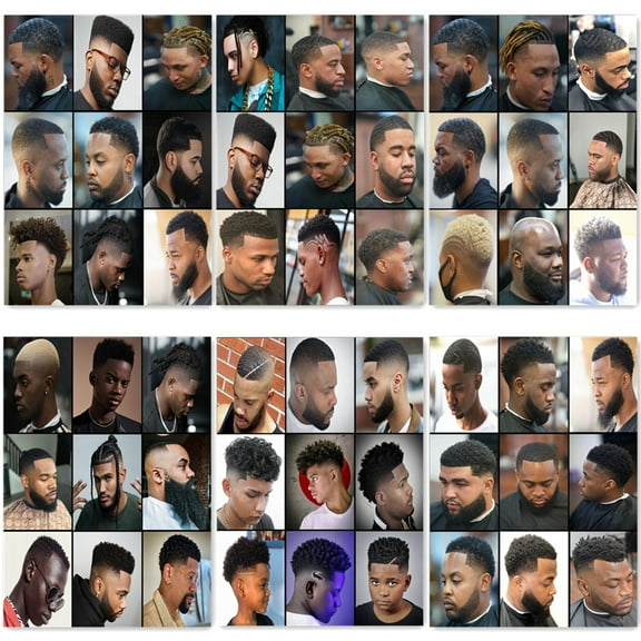 6 PCS Black Men's Hairstyles Wall Art Posters and Prints Barber Shop Wall Decor Signboard Haircut & Shave Salon Hairdressing Canvas Print Art Painting