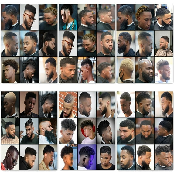 6 PCS Black Men's Hairstyles Wall Art Posters and Prints Barber Shop Wall Decor Signboard Haircut & Shave Salon Hairdressing Canvas Print Art Painting