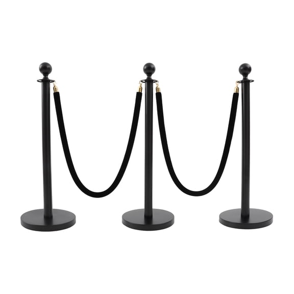 6 PCS Black Stanchion Posts Queue Pole with 4 1.5M Ropes Crowd Control Barrier for Shopping Malls, Exhibition Halls, Hotels, Banks