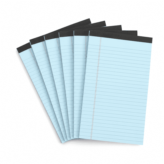 6 Pack Legal Pads 5 x 8 in Blue Narrow Ruled Notepads with Perforated Pages, Double Red Margin Writing Pads, Thick Backing for Office Work & Daily Notes