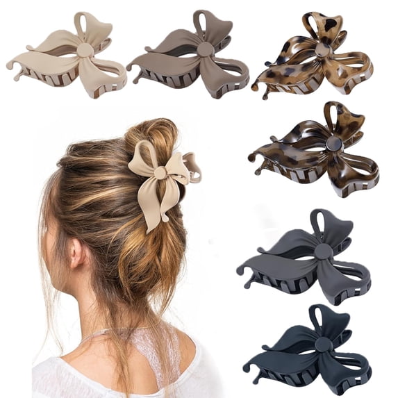 6 PCS Bow Hair Clips Bow Claw Clip for Women, Large Hair Claw Clips for Thin Thick Long Hair Cute Nonslip Bows