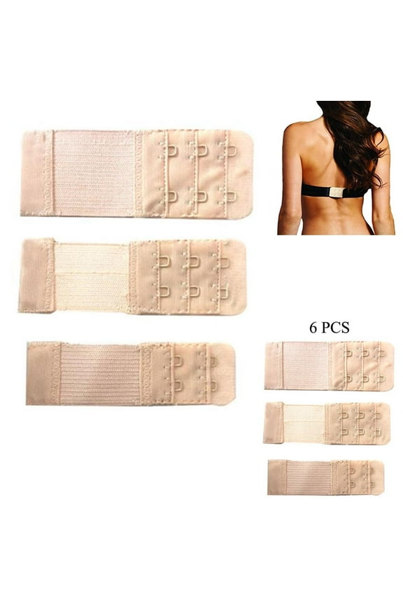 6 Women Bra Extenders 2 Hook 3 Hook Soft Stretchy Back Bra Extension Strap Beige