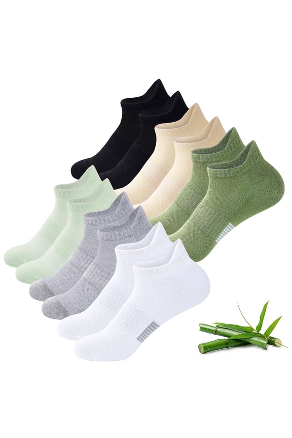 6 PCS Breathable Bamboo Viscose Low Cut Thin Socks, Ankle Socks For Women, Moisture Wicking Casual Sports Running, Cushioned Terry Sole, Supportive Arch Fit