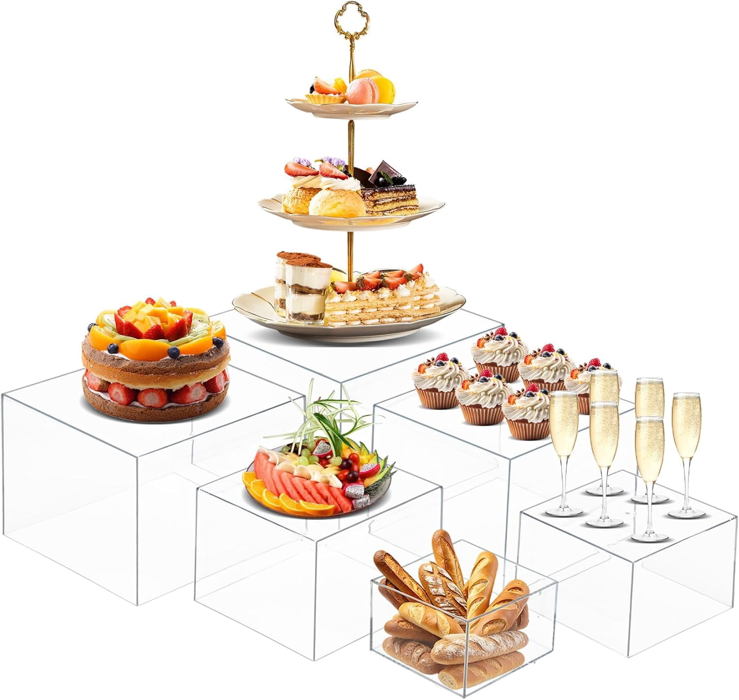 Retail Table Risers 6 PCS Buffet Risers, Large Food Risers for Buffet Table, Food Display ...