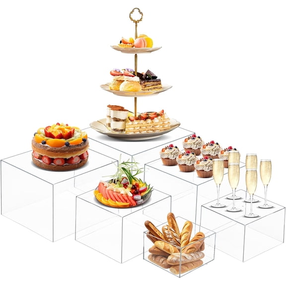 6 PCS Buffet Risers, Large Food Risers for Buffet Table, Food Display Risers for Party, White Acrylic Boxes Dessert Table Display Set, Risers Display Stands