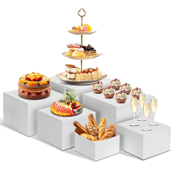 6 PCS Buffet Risers, Large Food Risers for Table, Display Party, White Acrylic Boxes Dessert Table Set, Stands (Size 10" 9" 8" 7" 6" 5", White)