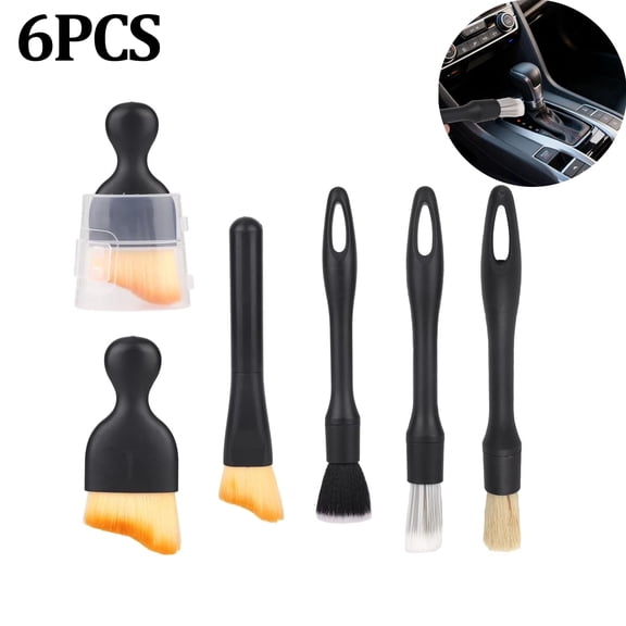 OFEFE 6 PCS Car Detailing Brushes Set, Includes 5 Ultra Soft Interior Detail Dust Brushes for Car Cleaning Leather Seats Vents Wheels Emblems and More Auto Supplies Accessories Kit