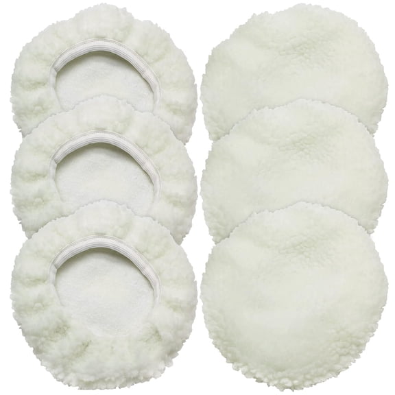 6 PCS Car Polishing Bonnet Buffing Pad Lamb Fleece Buffing Pad Cover for 5" - 6" Car Polisher, White
