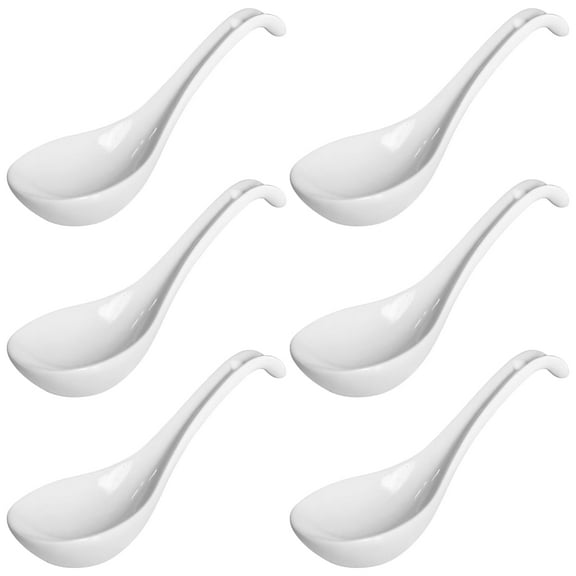 6 PCS Ceramic Soup Spoons, 6.7 inch Asian Soup Spoons, Chinese Soup Spoons, Long Handle Ramen Spoon, Oven Microwave Dishwasher Safe