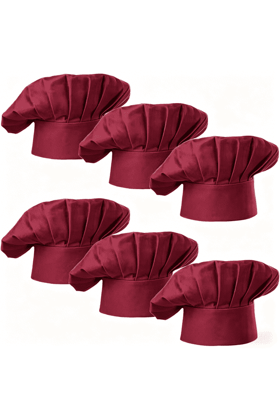 6 PCS Chef Hat Adjustable Elastic Baker Kitchen Cooking Cooking Hat Share with Family(Red)