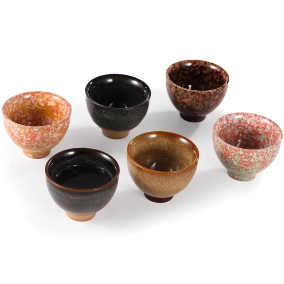 6 Pcs Chinese Ceramic Kung Fu Mugs, Ceramic Tea Set Gifts for Tea and Wine Drinking, Parties