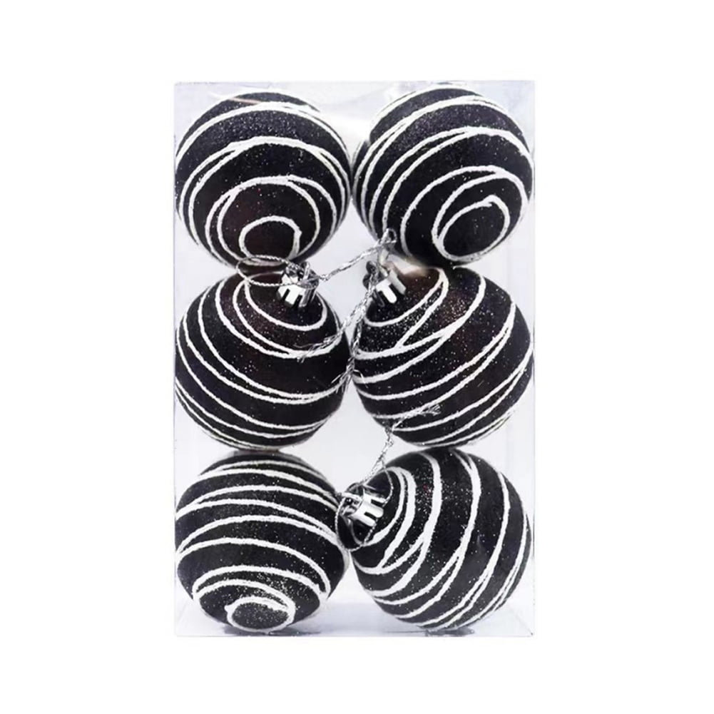 6 PCS Christmas Balls Ornaments Black and White Shatterproof Hanging ...