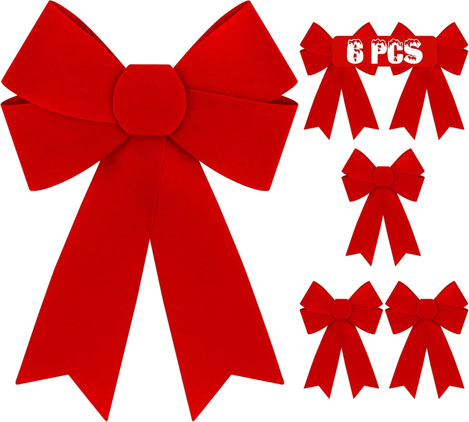 Set of 6 Large Red Velvet Christmas Bows