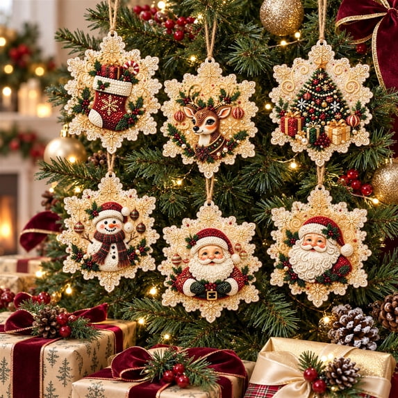 6 PCS Christmas Diamond Art Ornaments DIY Pearl Craft Kit for Adults ...