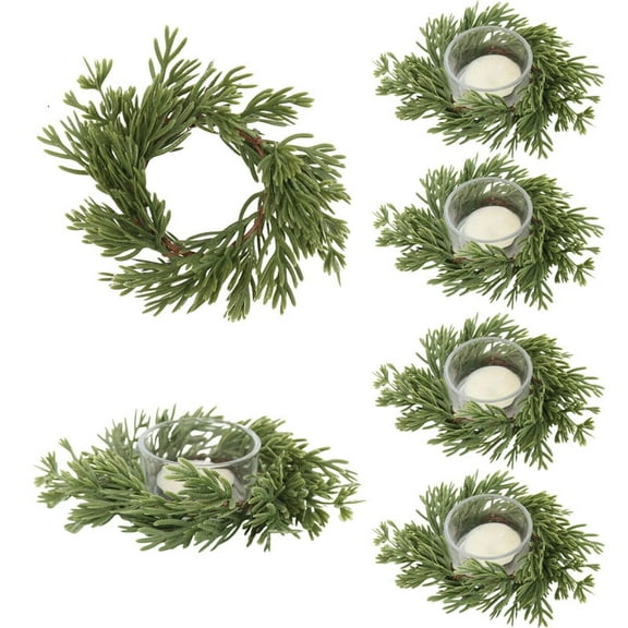 6 PCS Christmas Napkin Rings Mini Wreath Pine Garland Artificial Pine Branches Candle Rings Holder for Christmas Wedding Home Table Centerpiece Door Window Chair Wall